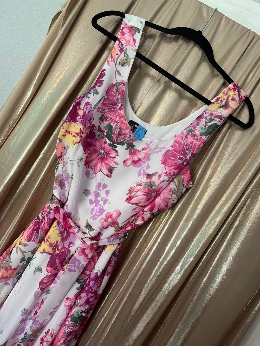 R&K Floral Scoop Neck Pink & White Fit-and-Flare Dress